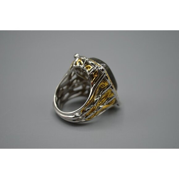 Cocktail Ring Green Stone Sterling Silver 925 NH Vermeil Size 7 Moss Agate? - Picture 5 of 8